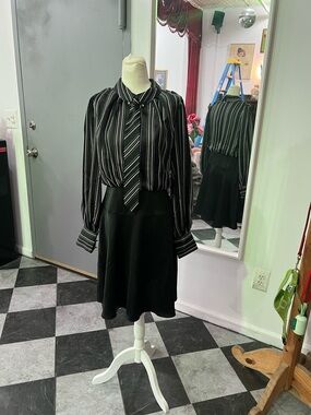 Karl Lagerfeld Black and White Striped Dress with Tie